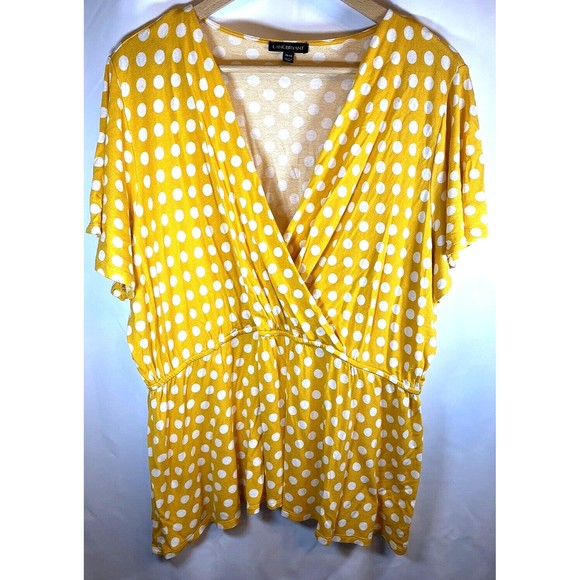 Lane Bryant Tops - Lane Bryant Yellow & White Polka Dot Blouse Size 26/28
